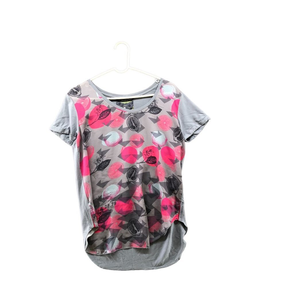 Cat Noir Womens Lemon Geo Print Graphic T‎ Shirt Gray Pink Size M Round Neck